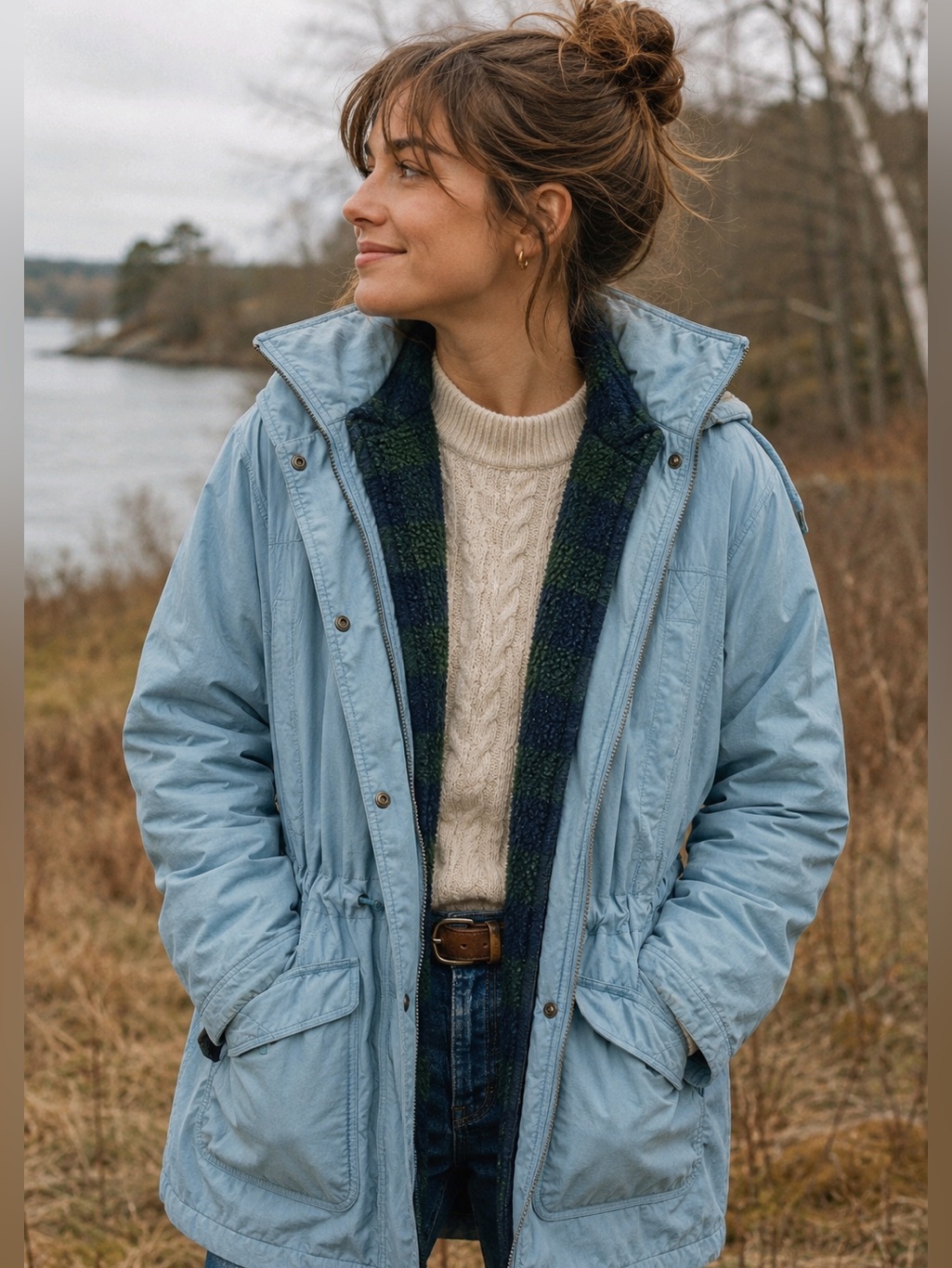 Vintage L.L.Bean Fleece Lined Hooded Parka Jacket Womenâs Large Blue Coat